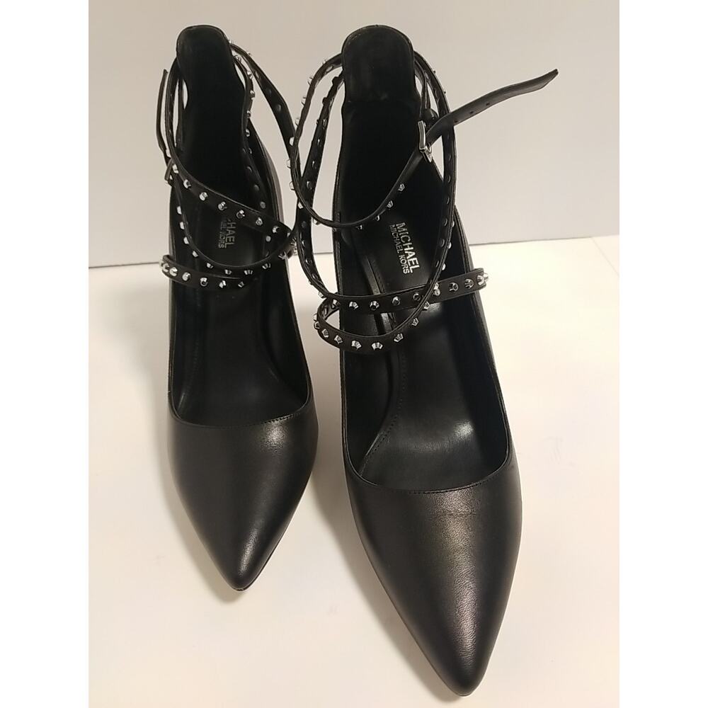 Michael Kors Jeannie 3.75" Heel Studded Ankle Wrap Pump Black 10M